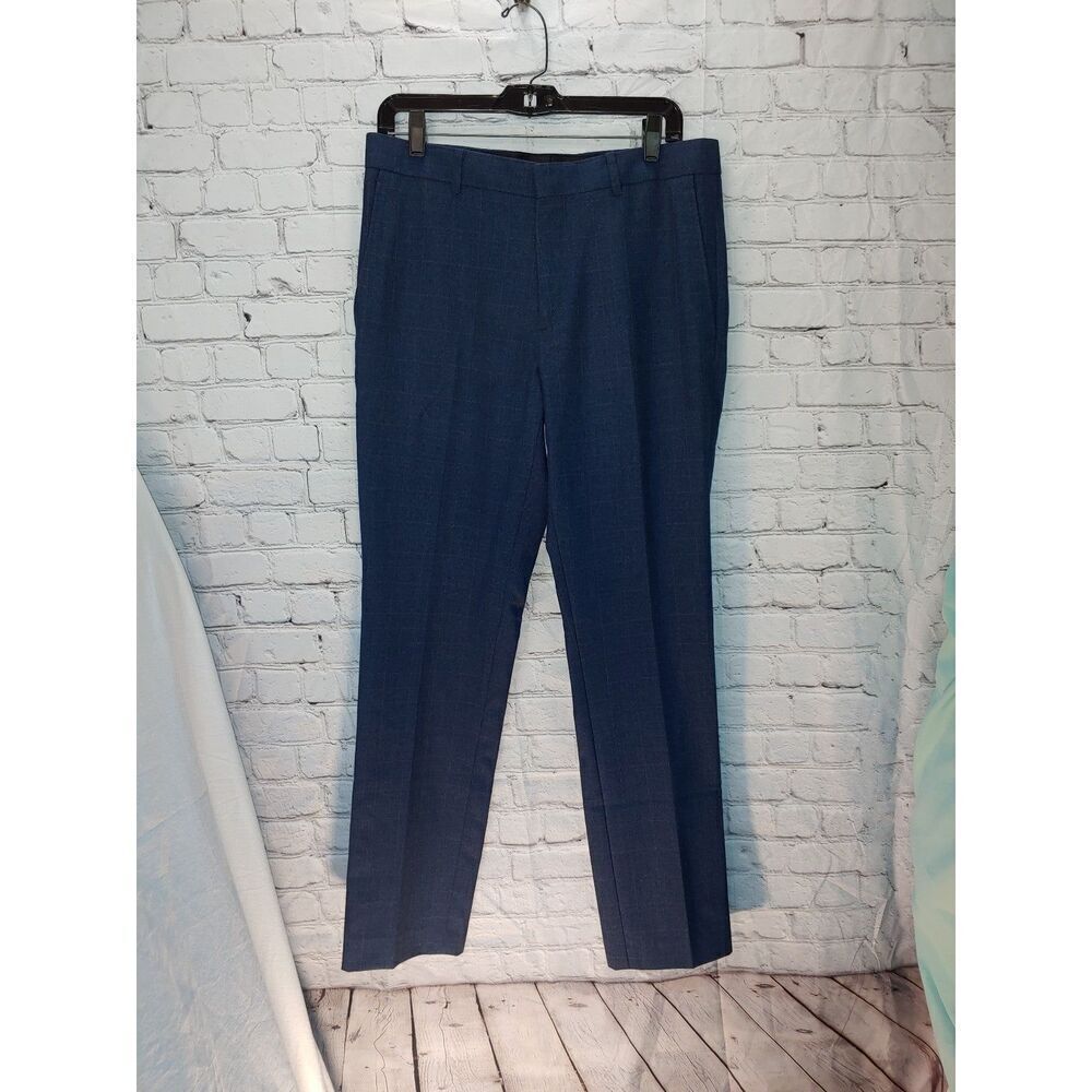JT Jack Threads Mens Size 32 Navy Check Flat Front Dress Pants